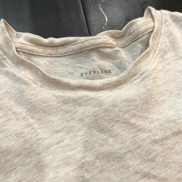 Everlane T Shirt Heathered Cream Short Sleeve Crew Neck Women's Size L - Picture 2 of 3